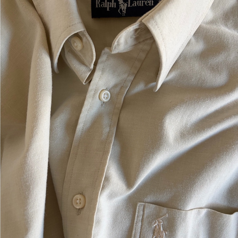 Ralph Lauren Men's Shirt Long Sleeve Button Pony Beige 90’s VTG